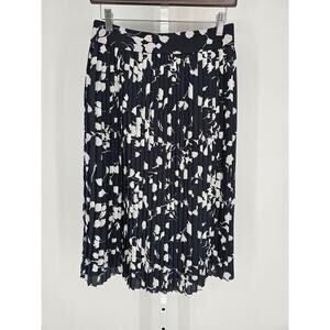 J Crew Womens Sz 14 Midi length Micro Pleated Skirt Blue White Floral